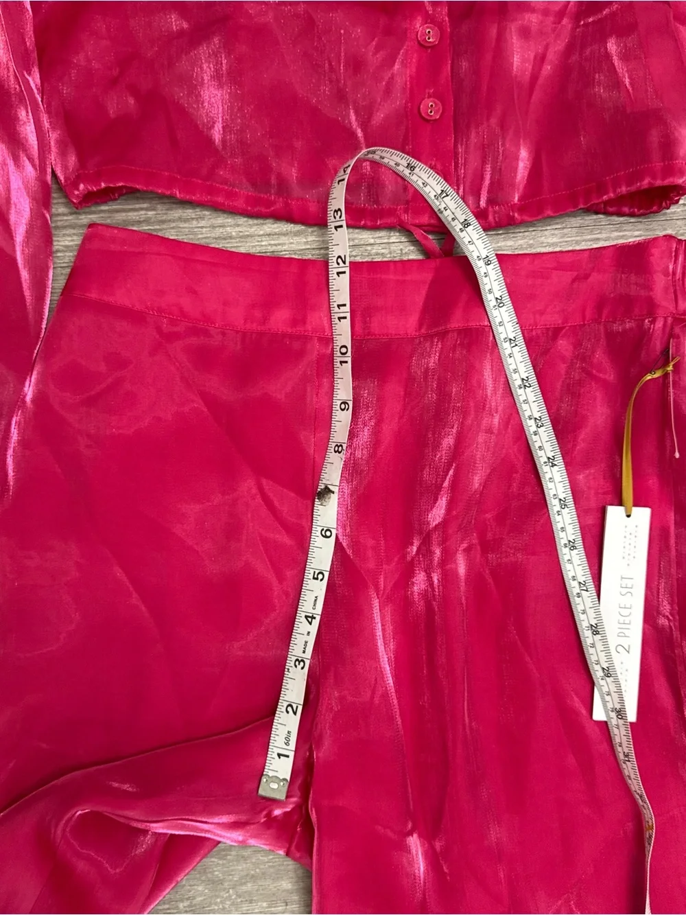 House of Harlow 1960 Hot Pink Satin 2 Piece Crop Top Wide Leg Pants Set S NWT